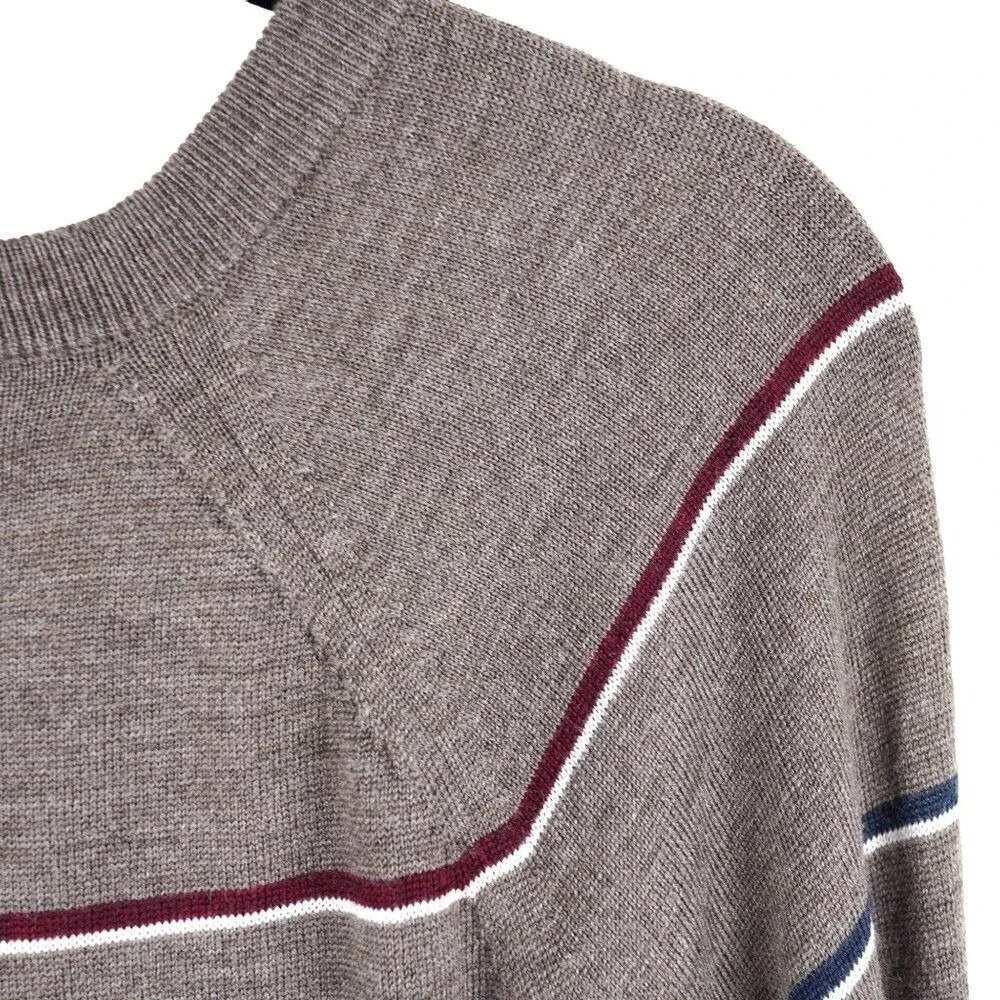 Banana Republic Sweater Mens Large Brown Striped Merino Wool Crew Neck Pullover